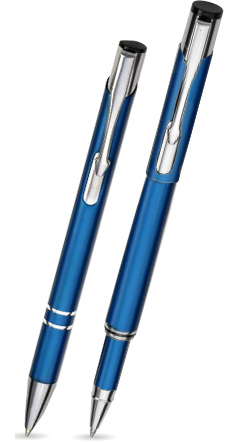 długopis i roller w etui - niebieski